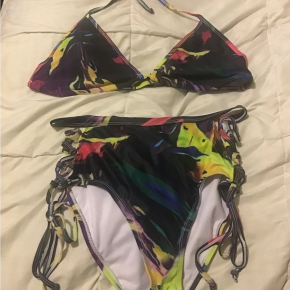 Viottiset XL multicolored 3 pieces high waist bikini maxi swimsuit cover-up NWOT - Picture 2 of 11